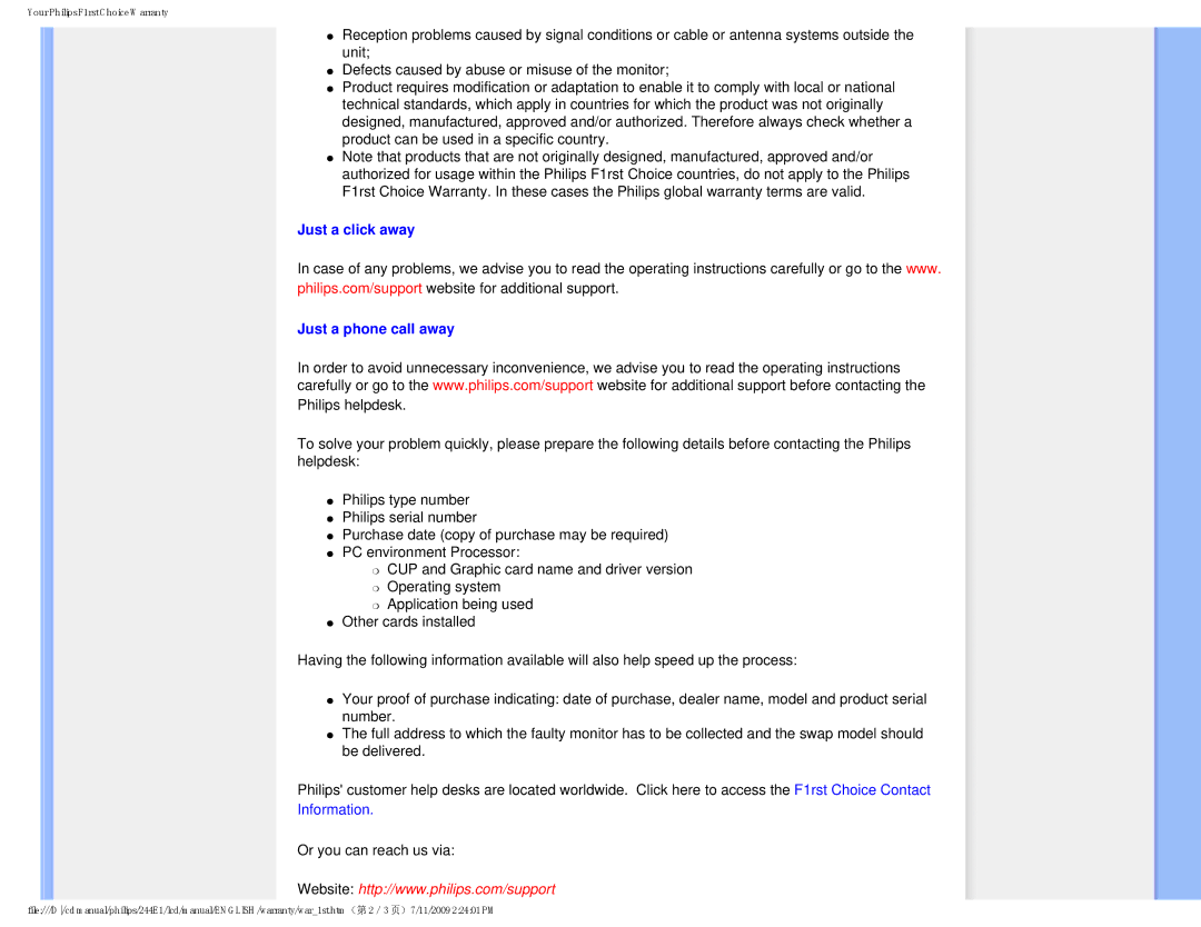 Philips 2.44E+03 user manual Just a click away Just a phone call away, Information 