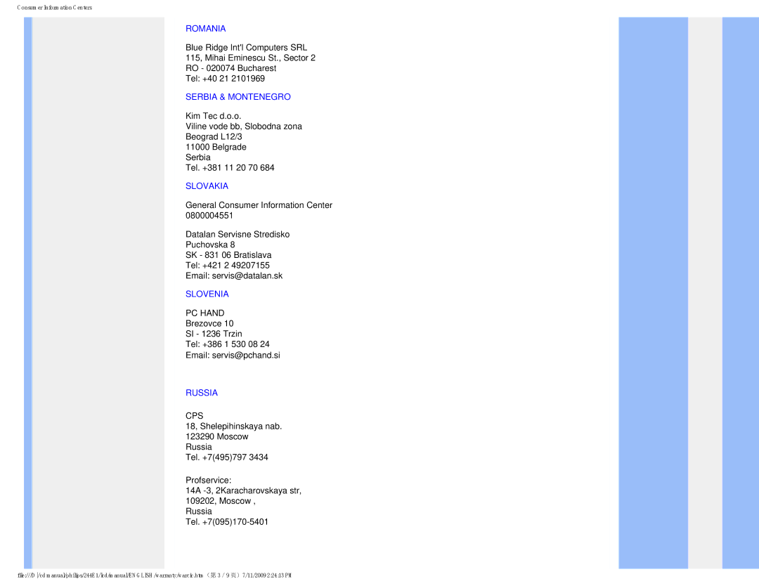 Philips 2.44E+03 user manual Slovenia 