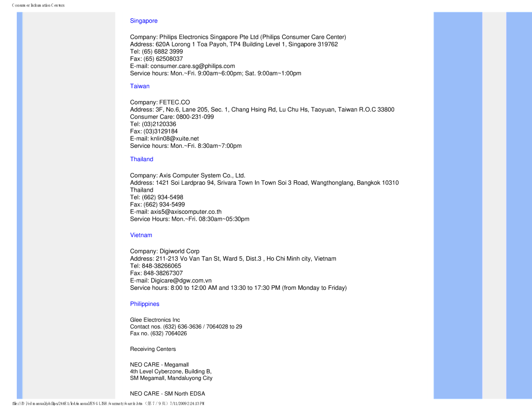 Philips 2.44E+03 user manual Singapore 