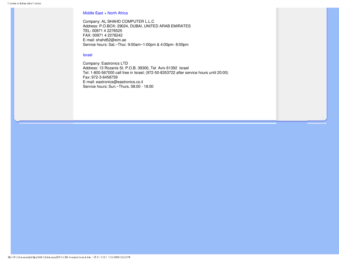 Philips 2.44E+03 user manual Middle East + North Africa 