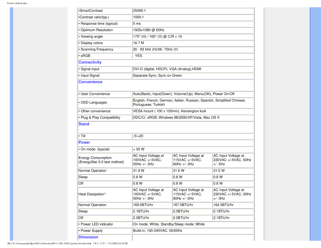 Philips 244EI user manual Connectivity 