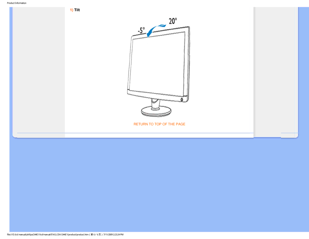 Philips 244EI user manual Tilt 