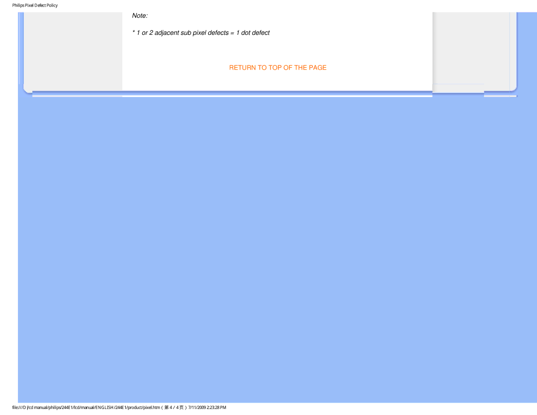 Philips 244EI user manual Or 2 adjacent sub pixel defects = 1 dot defect 