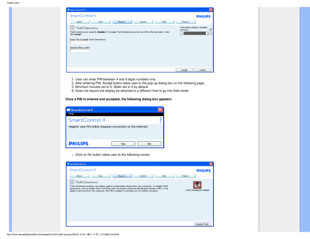 Philips 244EI user manual Click on No button takes user to the following screen 