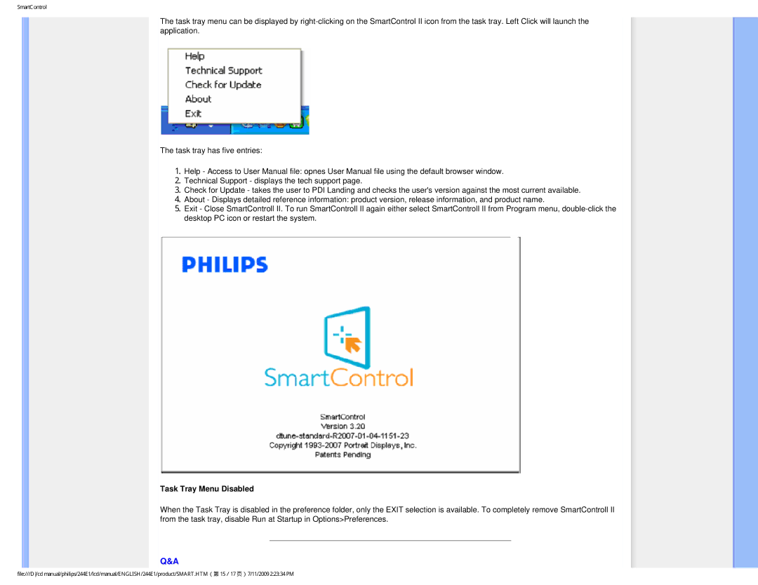 Philips 244EI user manual Task Tray Menu Disabled 