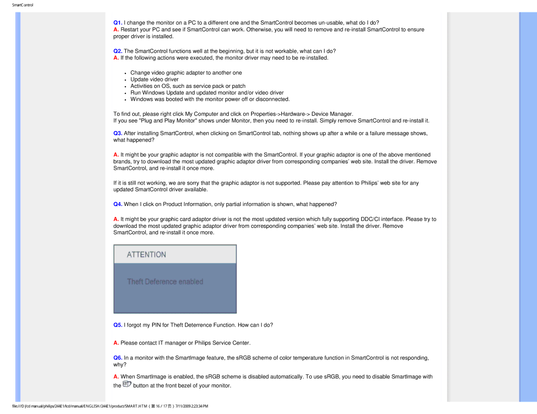 Philips 244EI user manual SmartControl 