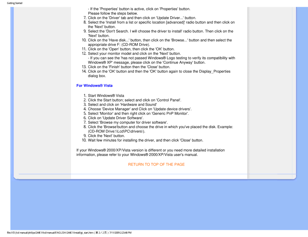Philips 244EI user manual For Windows Vista 