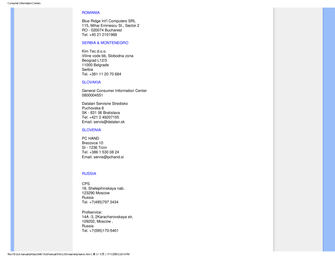 Philips 244EI user manual Slovenia 