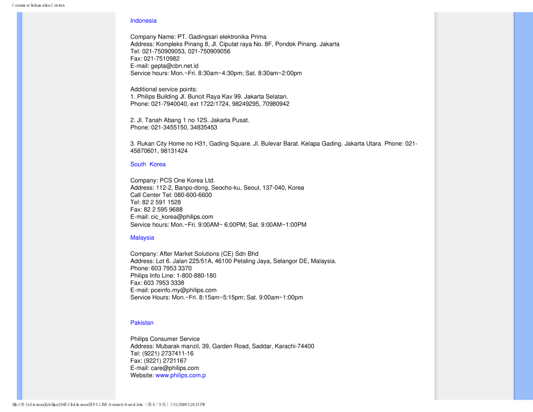 Philips 244EI user manual Indonesia 