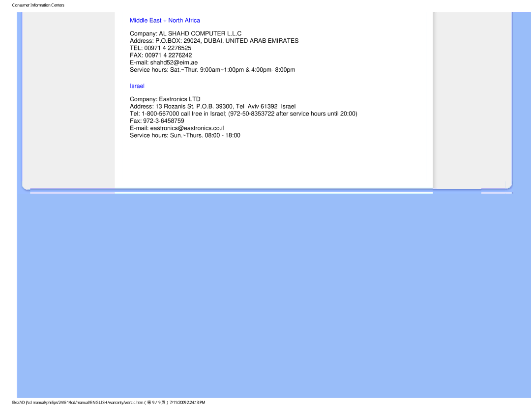 Philips 244EI user manual Middle East + North Africa 