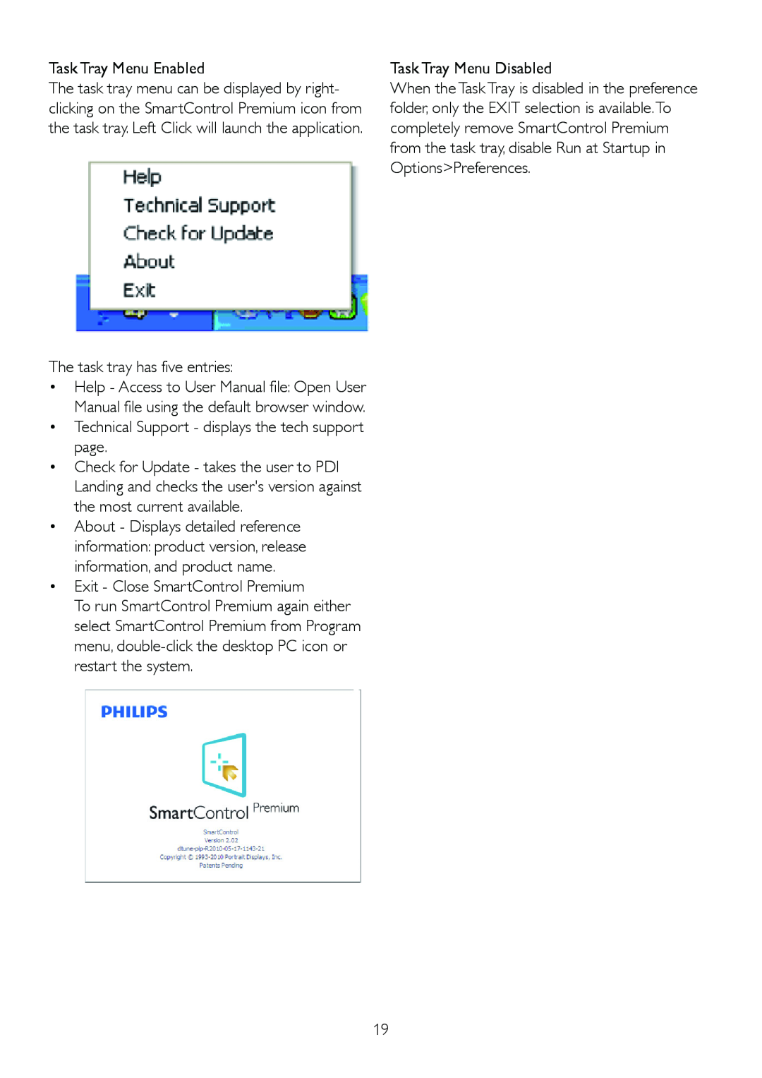 Philips 245P2 user manual Task Tray Menu Enabled 