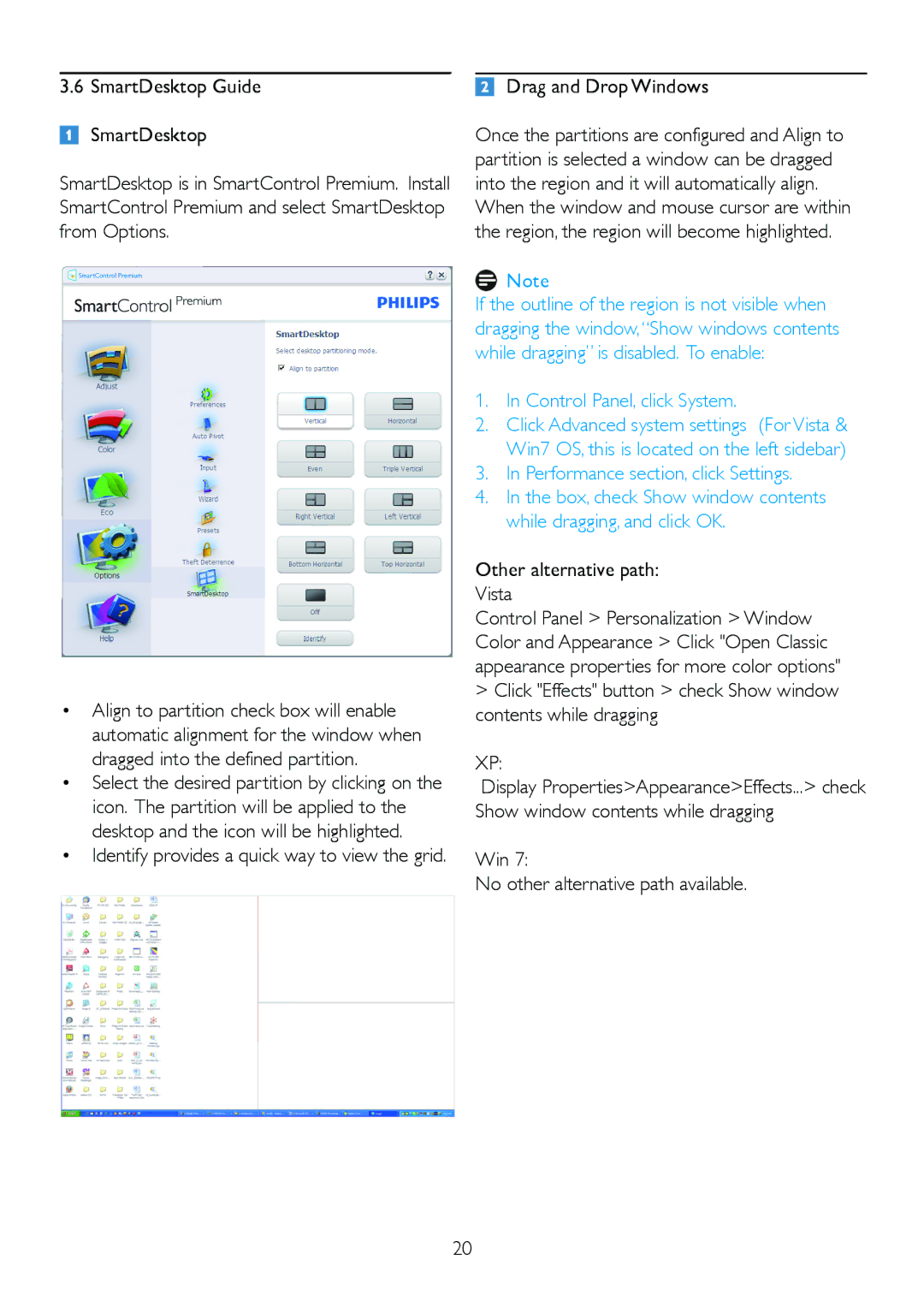 Philips 245P2 user manual Drag and Drop Windows, Other alternative path Vista, Win No other alternative path available 