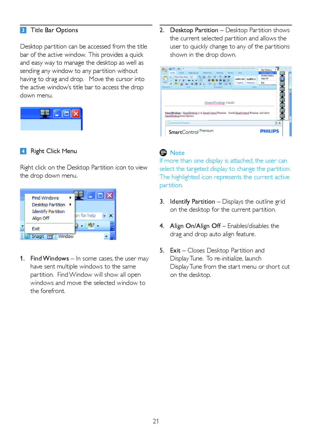 Philips 245P2 user manual Title Bar Options, Display Tune from the start menu or short cut on the desktop 