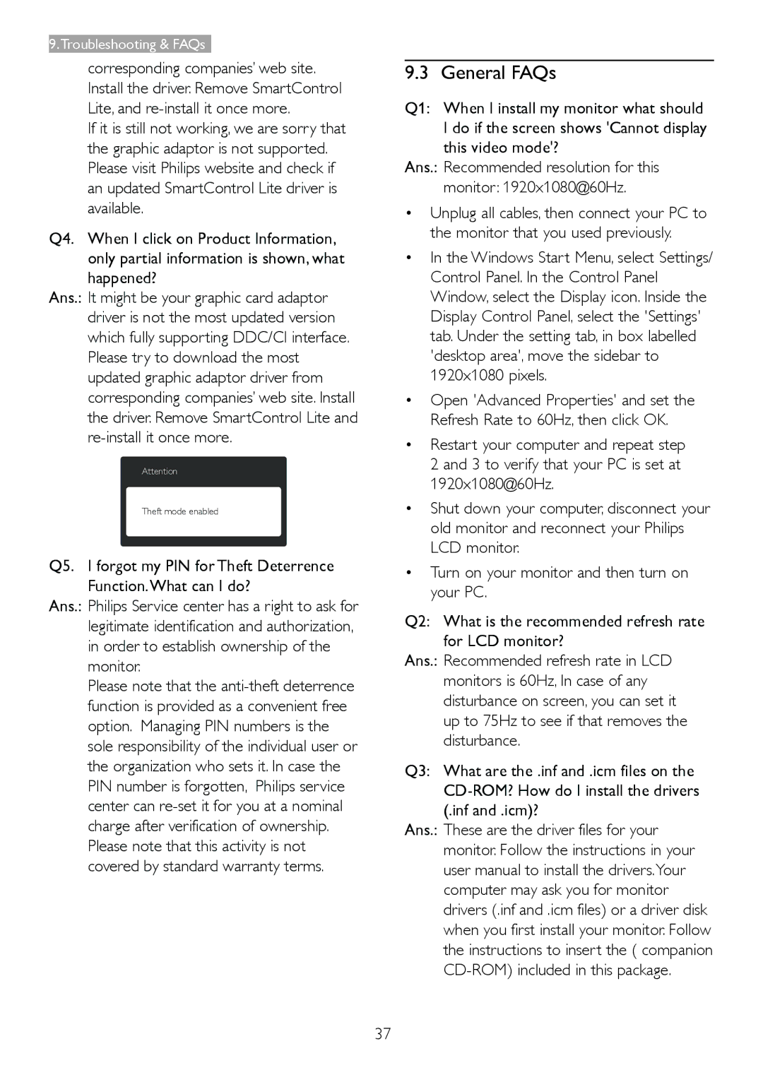 Philips 247E3L warranty General FAQs 