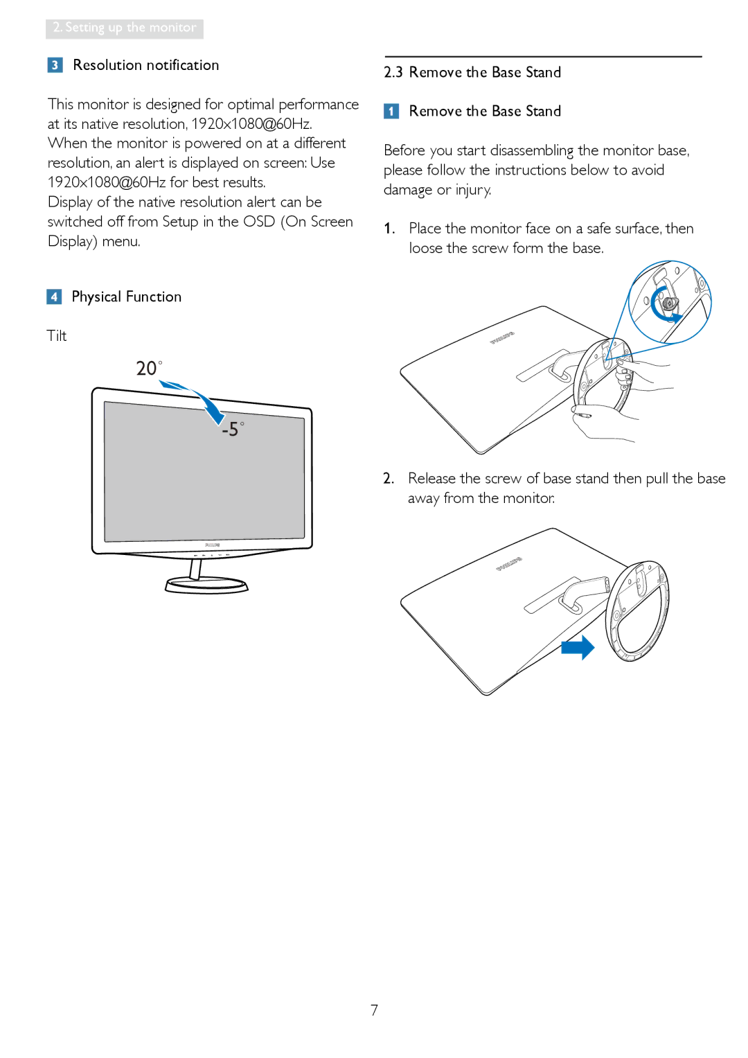 Philips 248C3L user manual 20˚, Resolution notification 