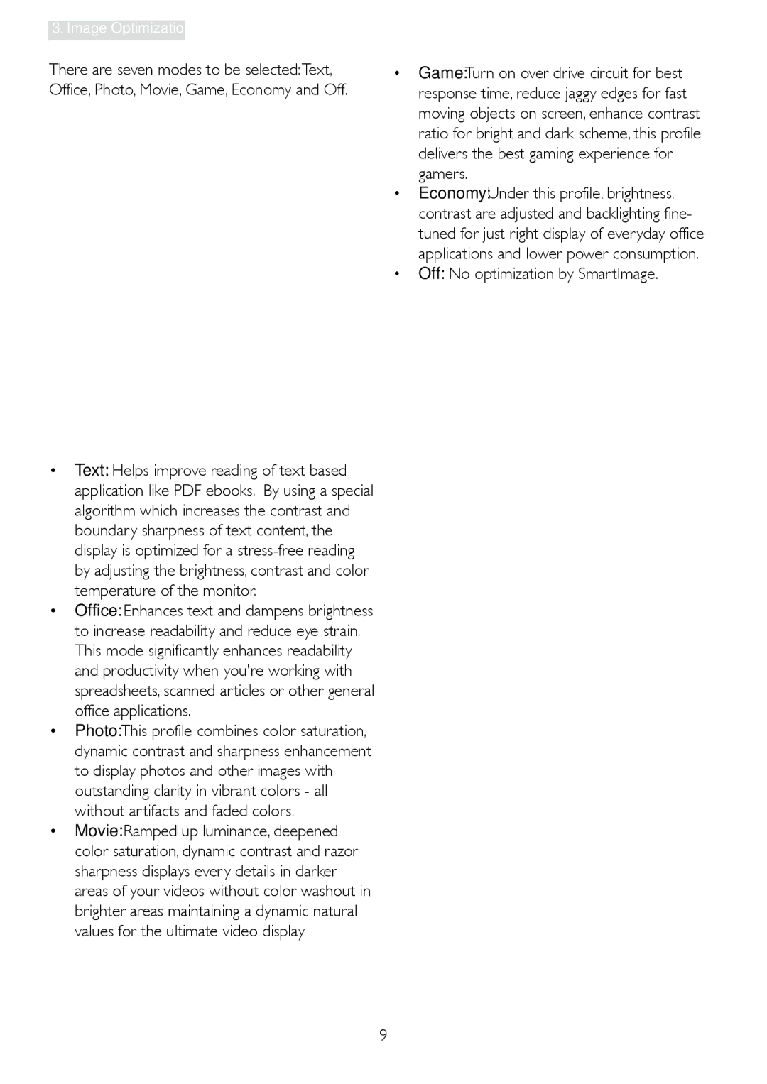 Philips 248X3LF user manual Off No optimization by SmartImage 