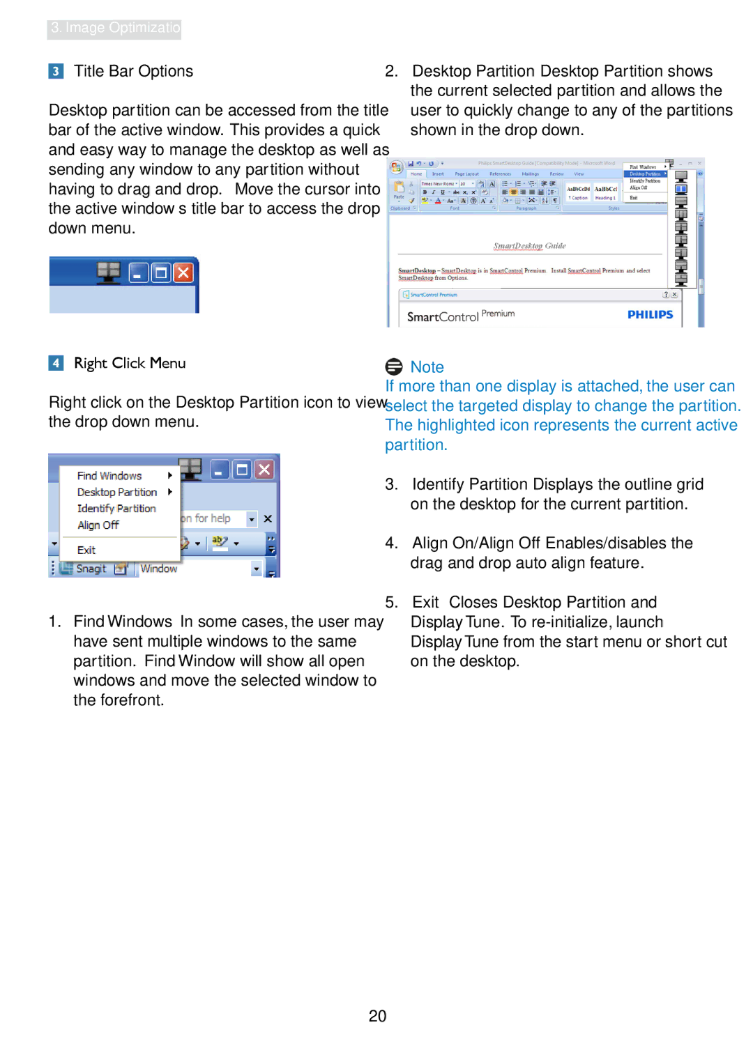 Philips 248X3LF user manual Title Bar Options, Display Tune from the start menu or short cut on the desktop 