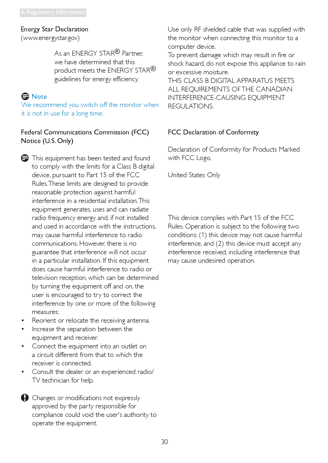 Philips 248X3LF Federal Communications Commission FCC Notice U.S. Only, Reorient or relocate the receiving antenna 