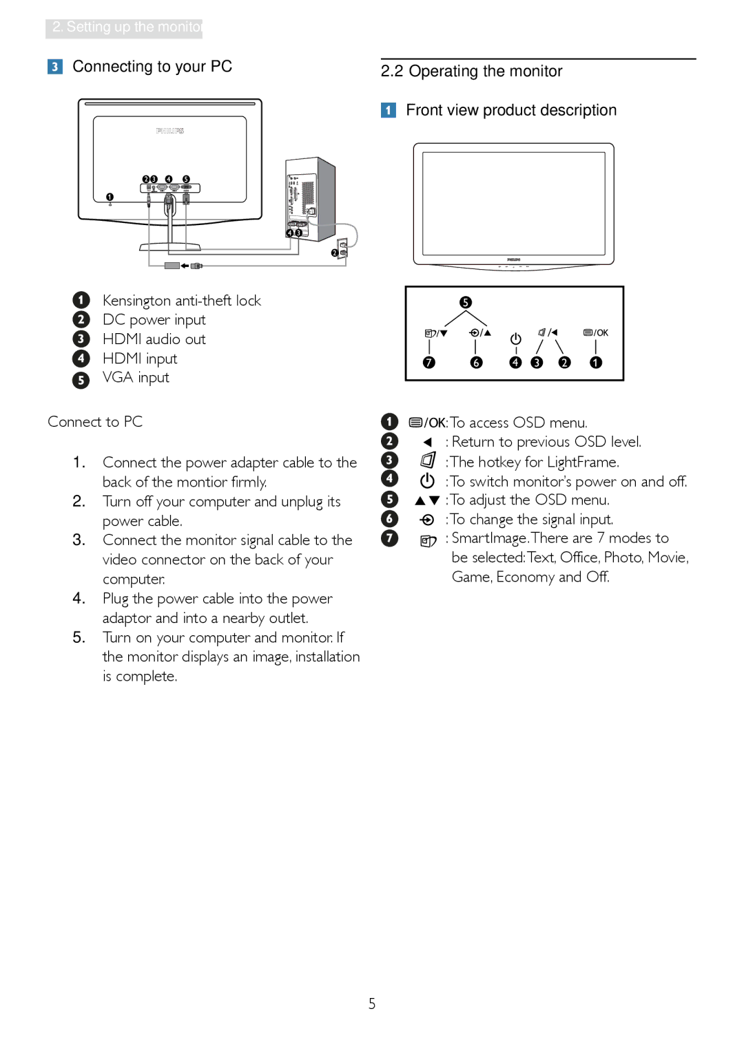 Philips 248X3LF user manual Setting up the monitor 