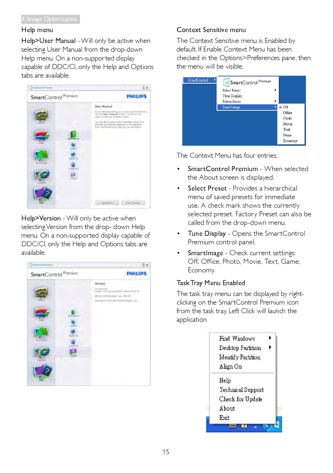 Philips 249C4Q user manual Context Menu has four entries 