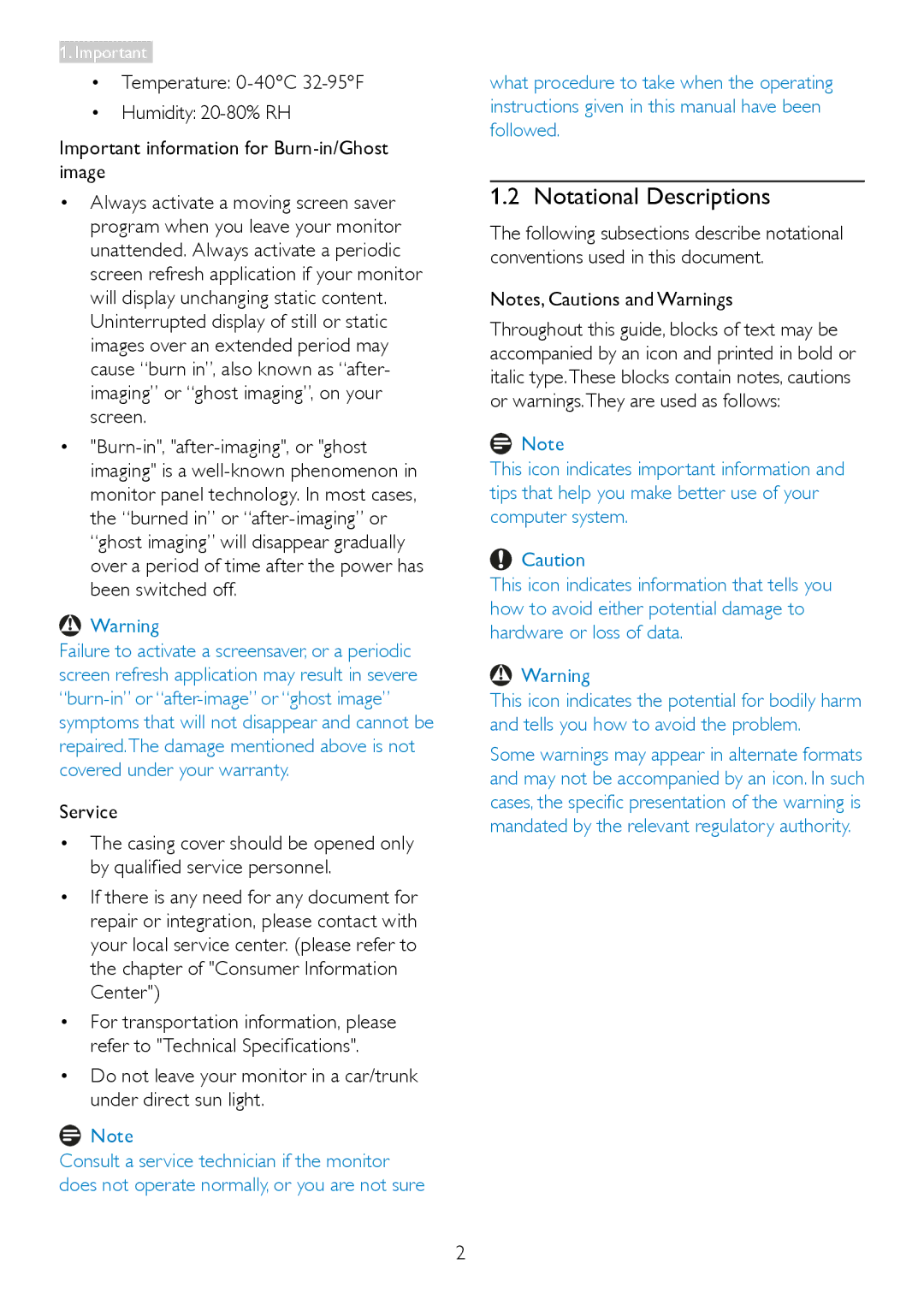 Philips 249C4Q user manual Notational Descriptions 