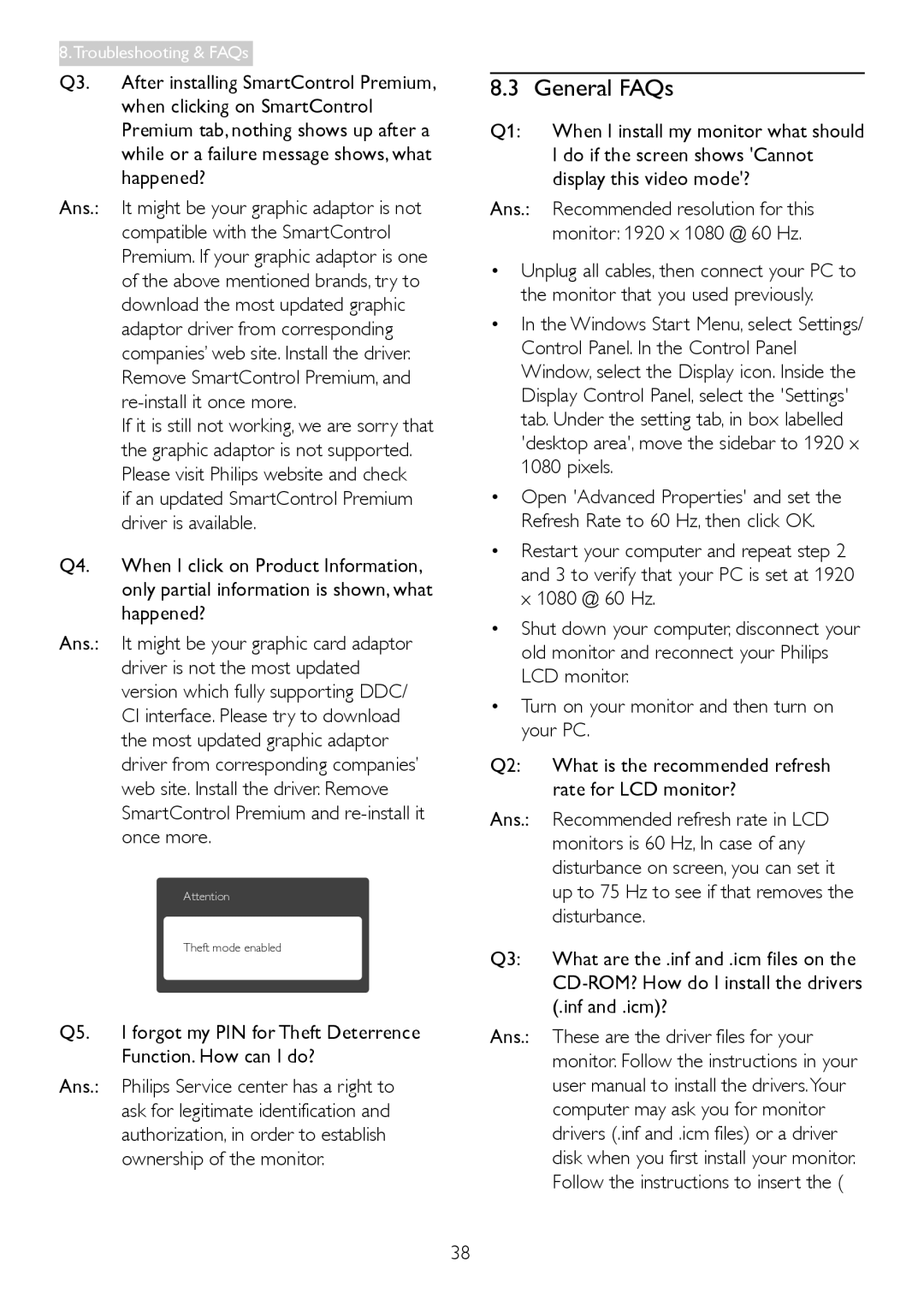 Philips 249C4Q General FAQs, Do if the screen shows Cannot, Display this video mode?, Recommended resolution for this 