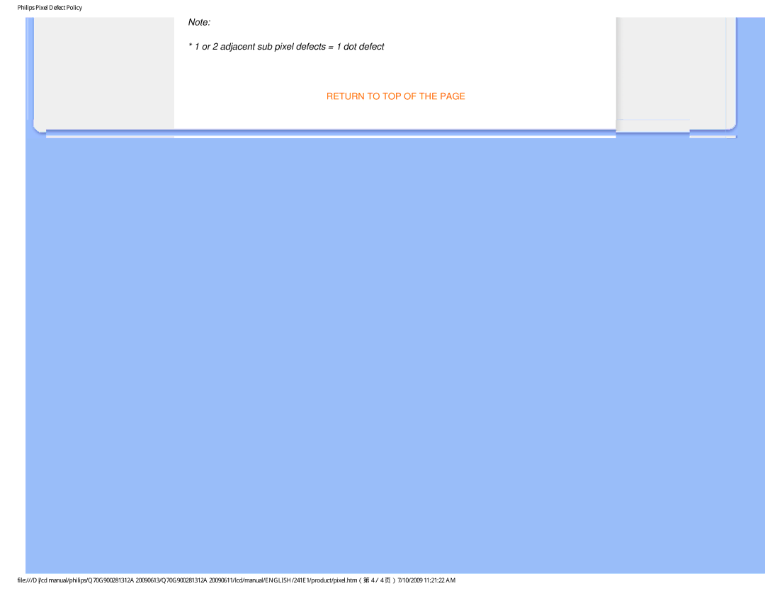 Philips 24IEI user manual Or 2 adjacent sub pixel defects = 1 dot defect 