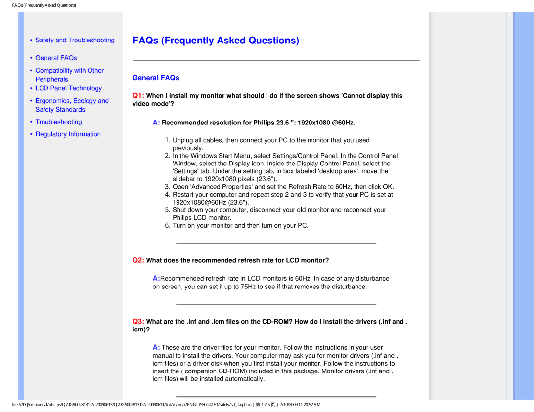 Philips 24IEI user manual FAQs Frequently Asked Questions, General FAQs 