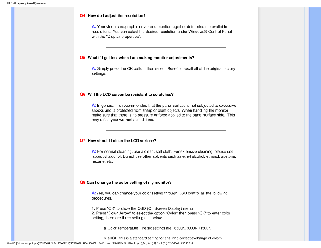 Philips 24IEI user manual Q4 How do I adjust the resolution? 