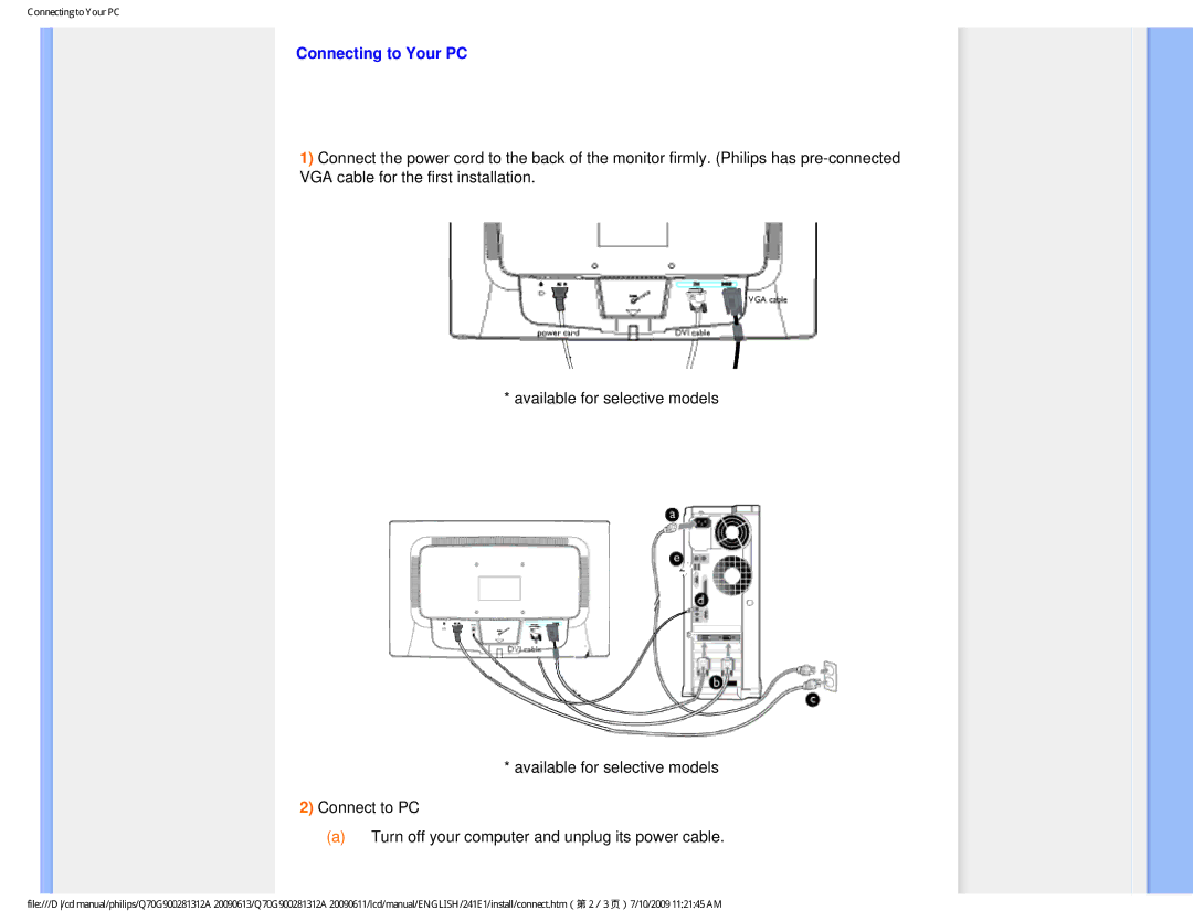 Philips 24IEI user manual Connecting to Your PC 