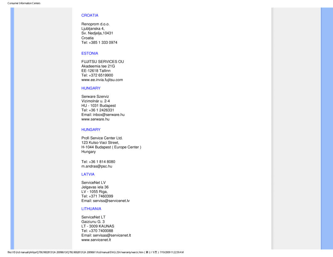 Philips 24IEI user manual Croatia 