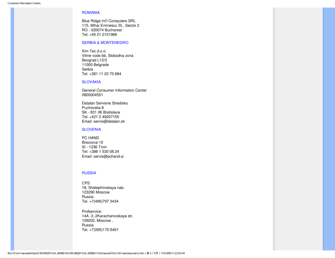 Philips 24IEI user manual Slovenia 