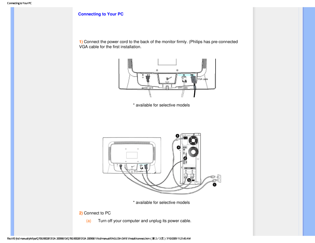 Philips 24IEI user manual Connecting to Your PC 