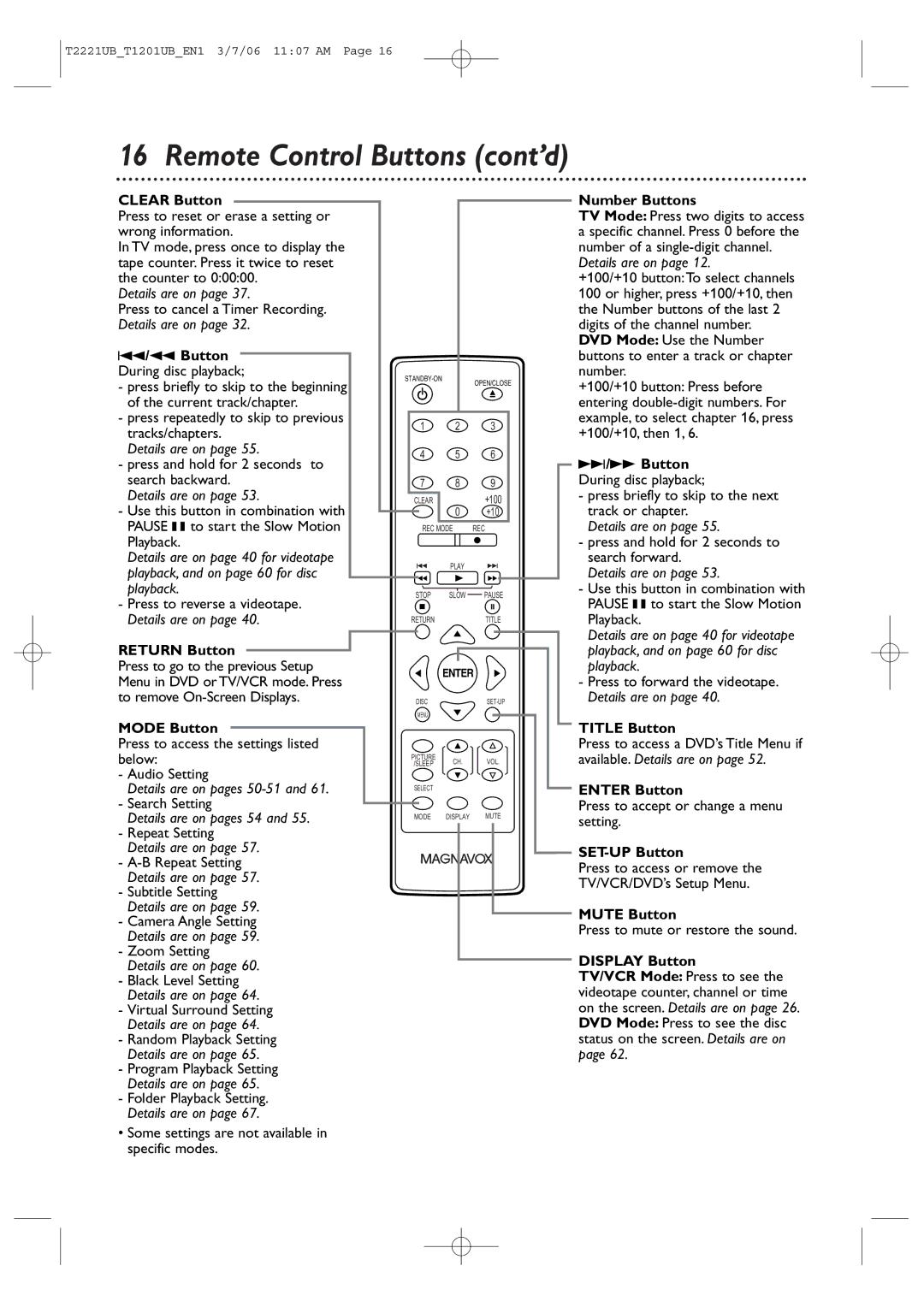 Philips 24MC4306, 20MC4306 quick start Remote Control Buttons cont’d 