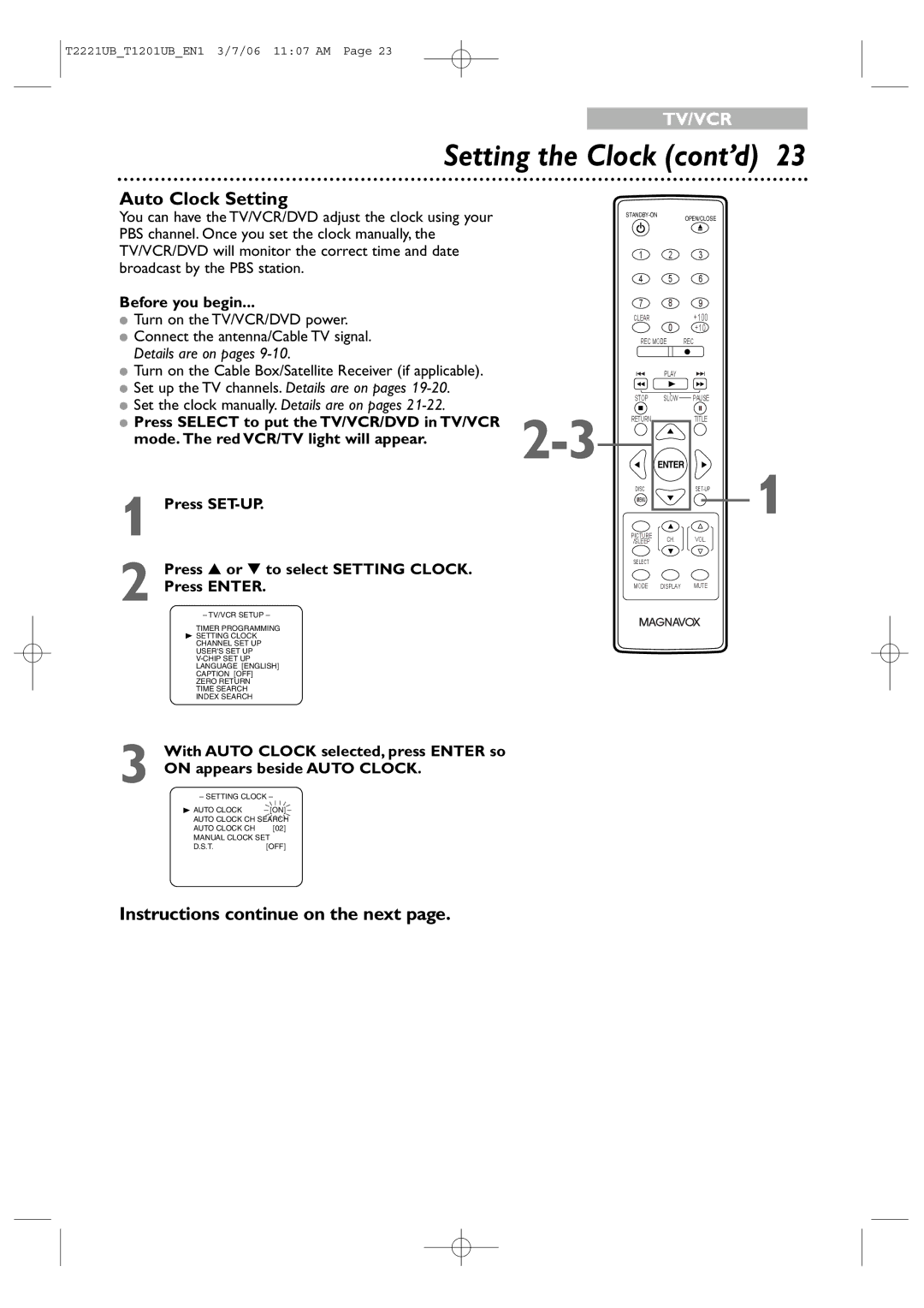 Philips 20MC4306, 24MC4306 quick start Auto Clock Setting 