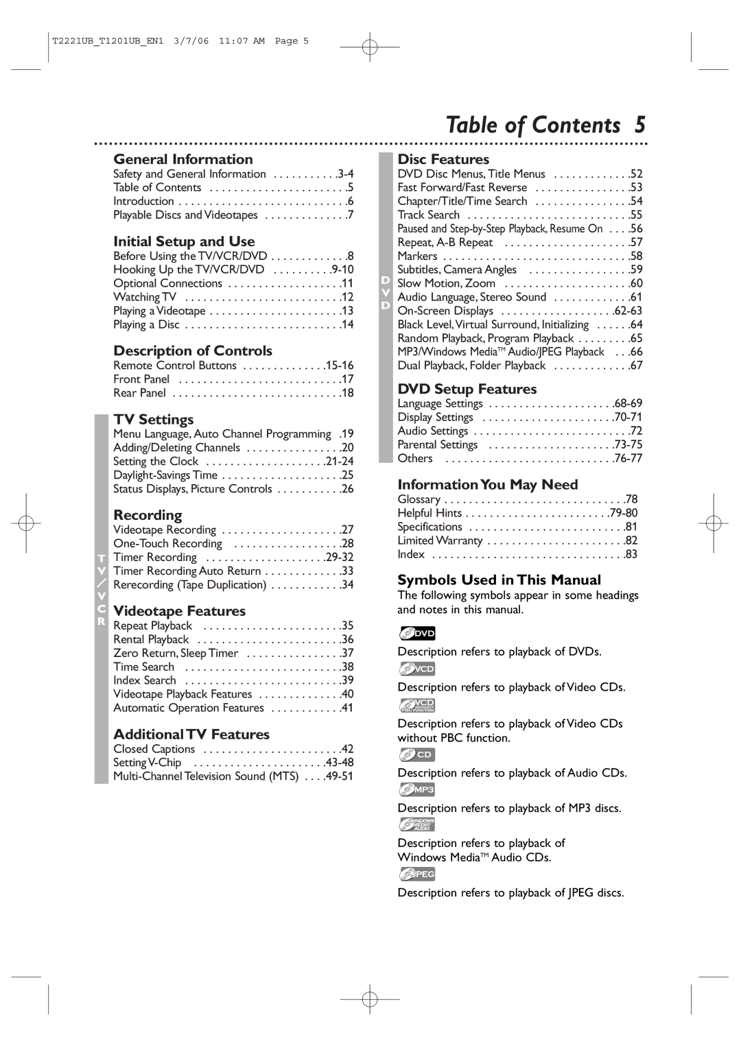 Philips 20MC4306, 24MC4306 quick start Table of Contents 