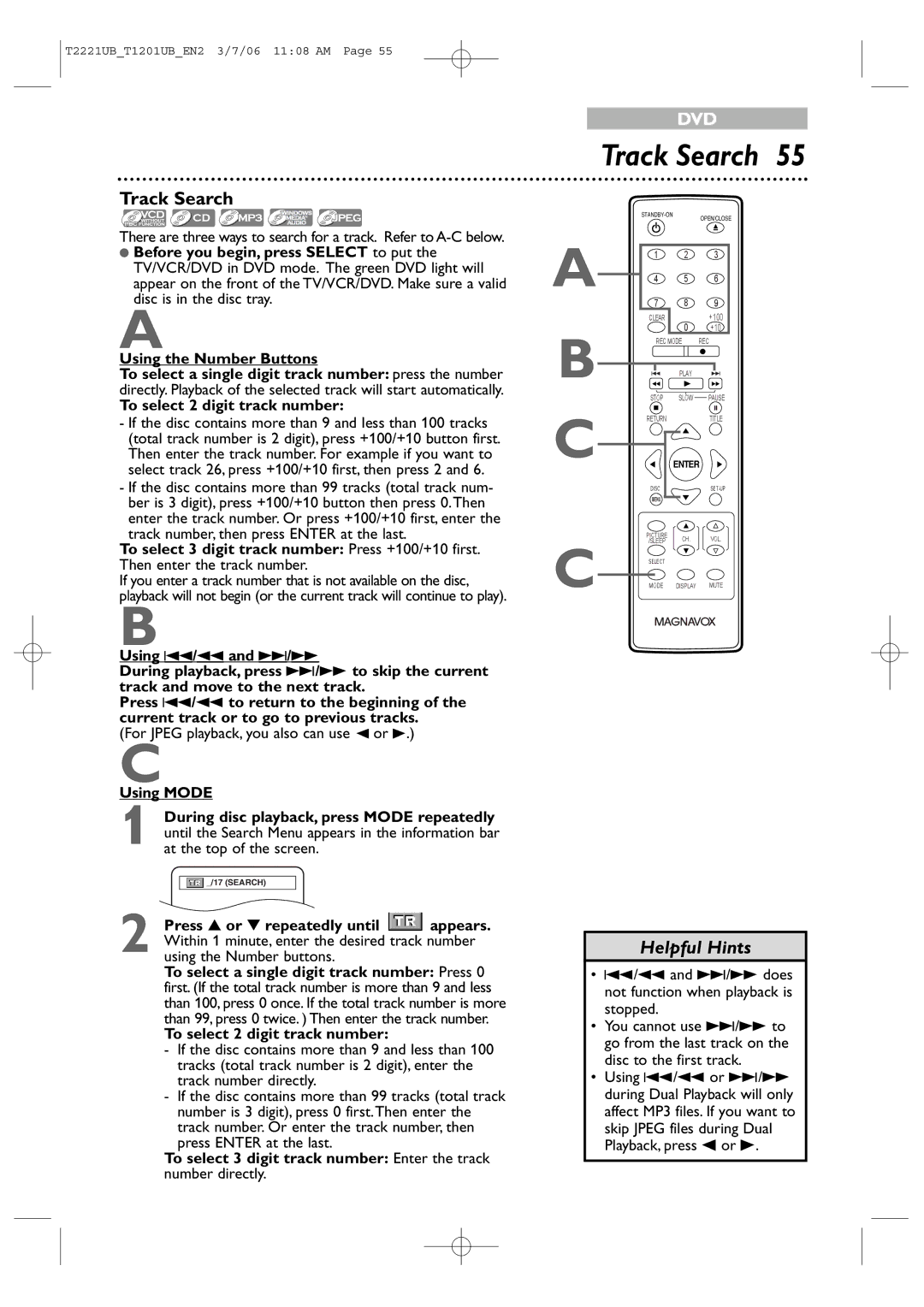 Philips 20MC4306, 24MC4306 quick start Track Search 