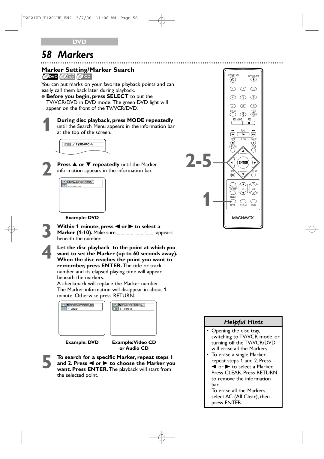 Philips 24MC4306, 20MC4306 quick start Markers, Marker Setting/Marker Search 