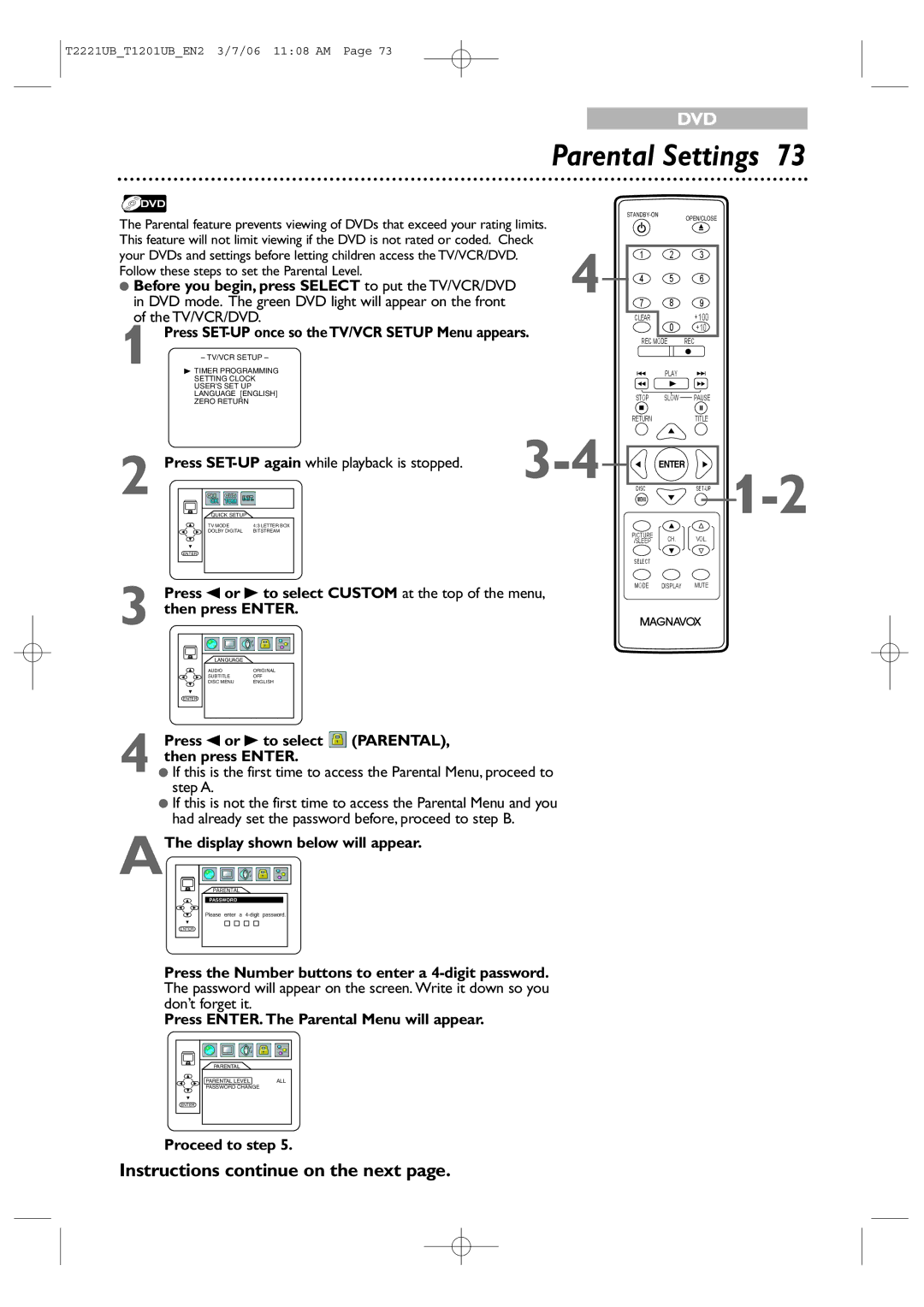 Philips 20MC4306, 24MC4306 Press s or B to select Parental, AThe display shown below will appear, Proceed to step 