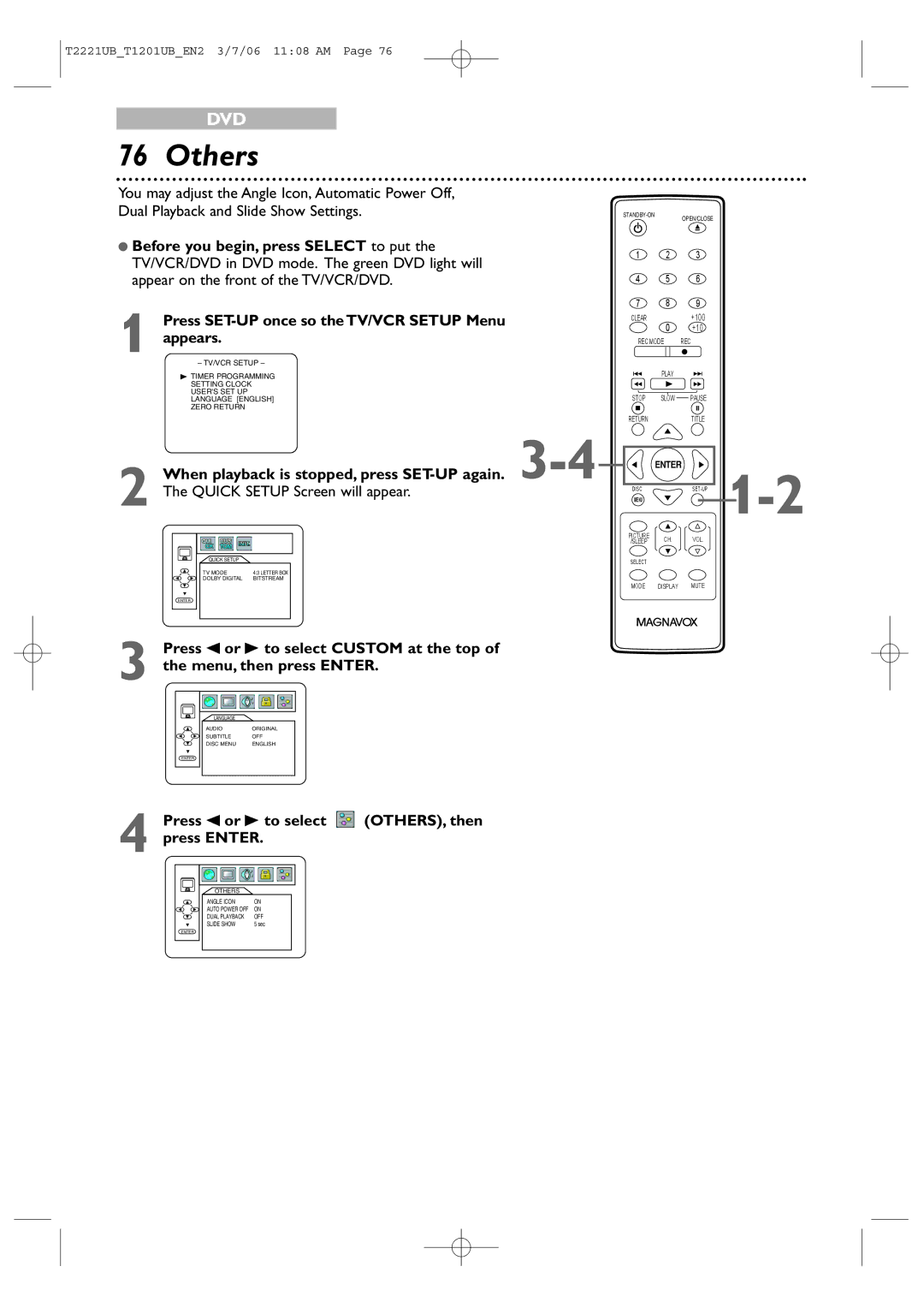 Philips 24MC4306 Others, Quick Setup Screen will appear, Press s or B to select Custom at the top, Menu, then press Enter 