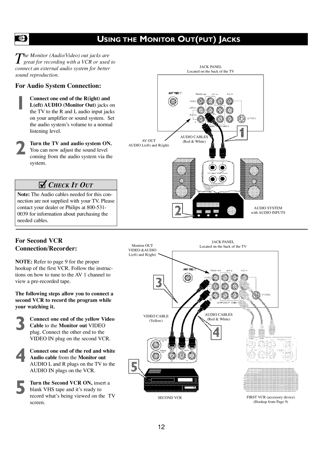 Philips 24PT6341/37 user manual Using the Monitor Output Jacks, For Audio System Connection 