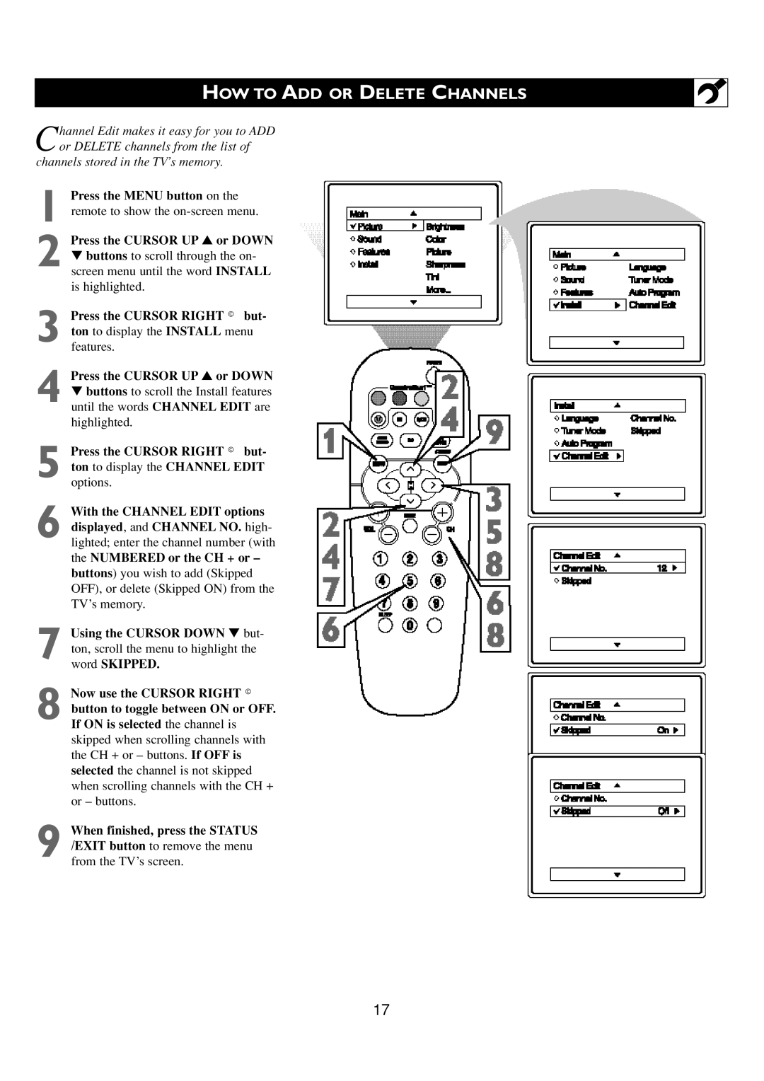 Philips 24PT6341/37 user manual HOW to ADD or Delete Channels, Numbered or the CH + or 