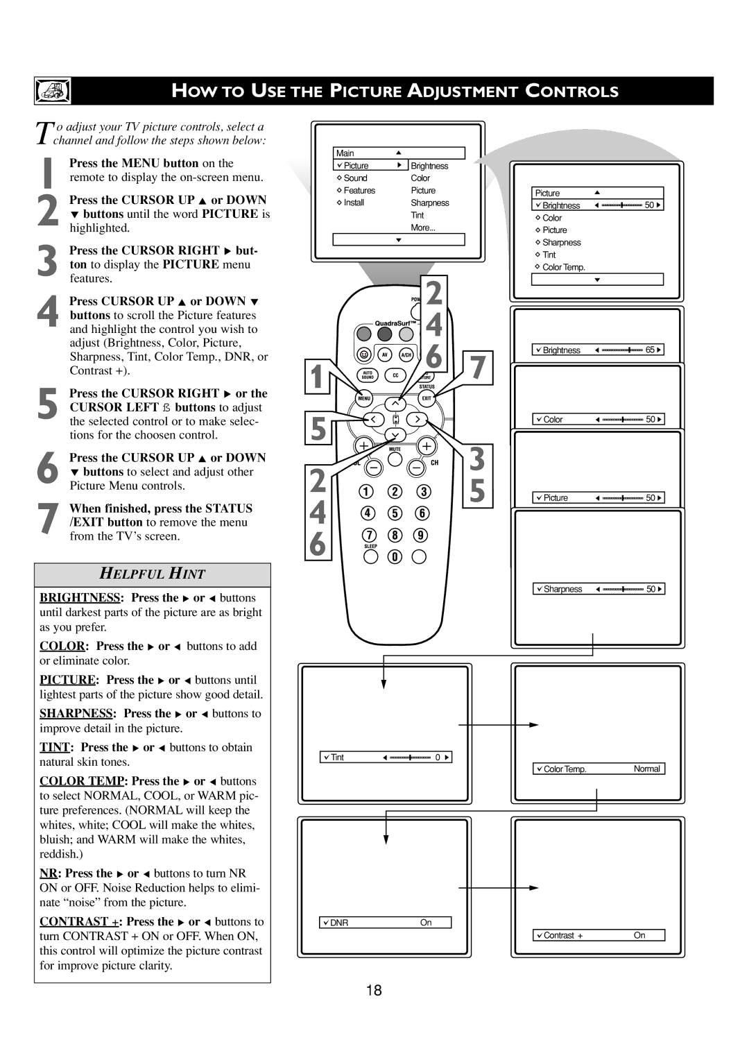 Philips 24PT6341/37 user manual HOW to USE the Picture Adjustment Controls, Sharpness Press the Æ or Í buttons to 