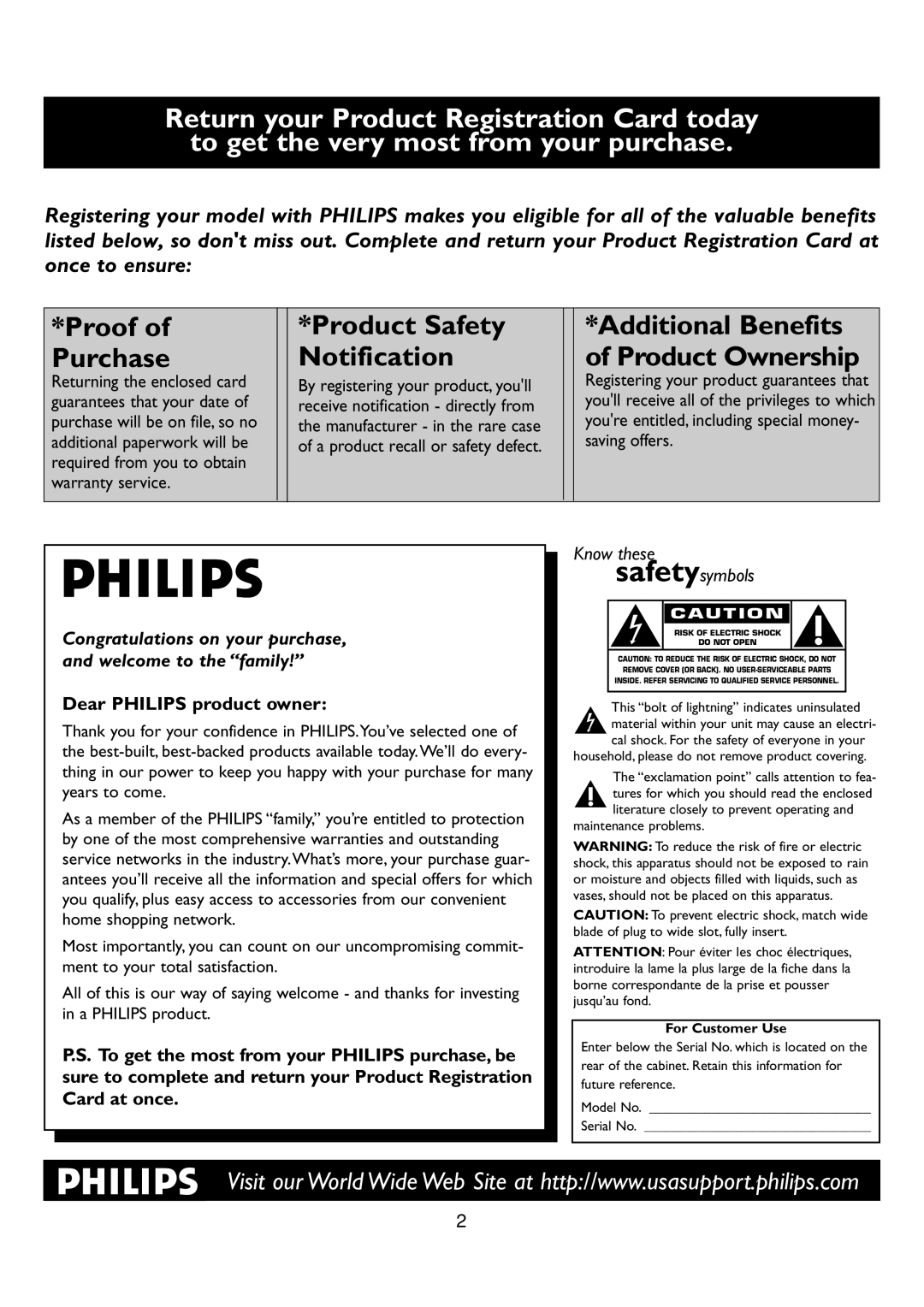 Philips 24PT6341/37 user manual Dear Philips product owner 