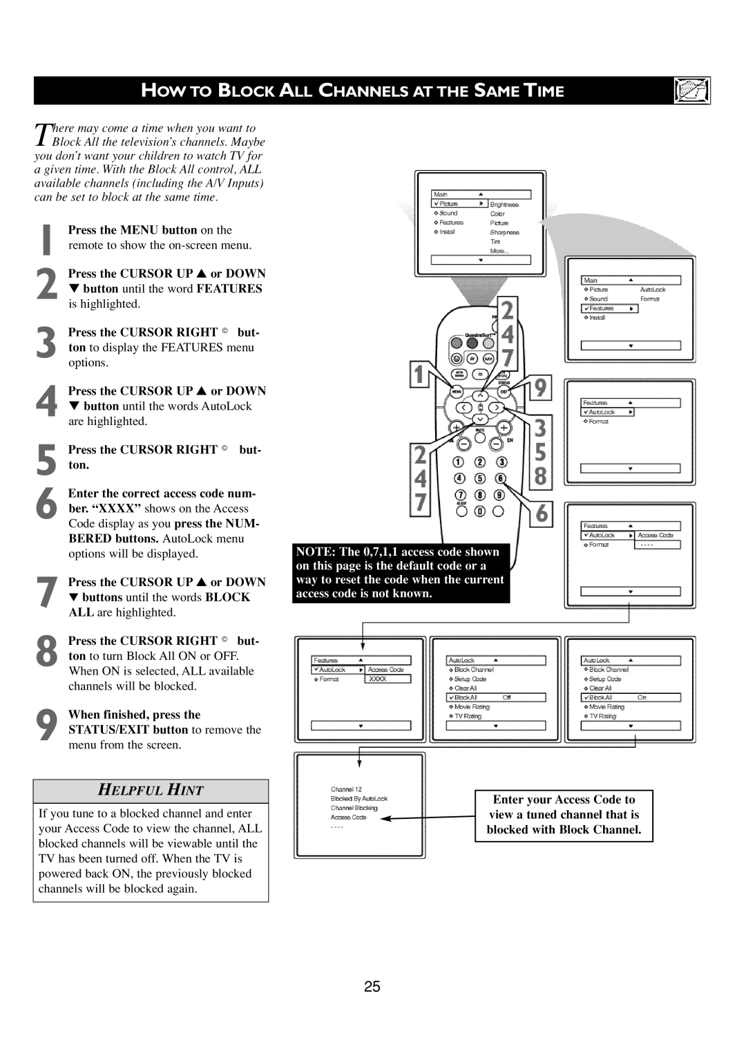 Philips 24PT6341/37 user manual HOW to Block ALL Channels AT the Same Time 