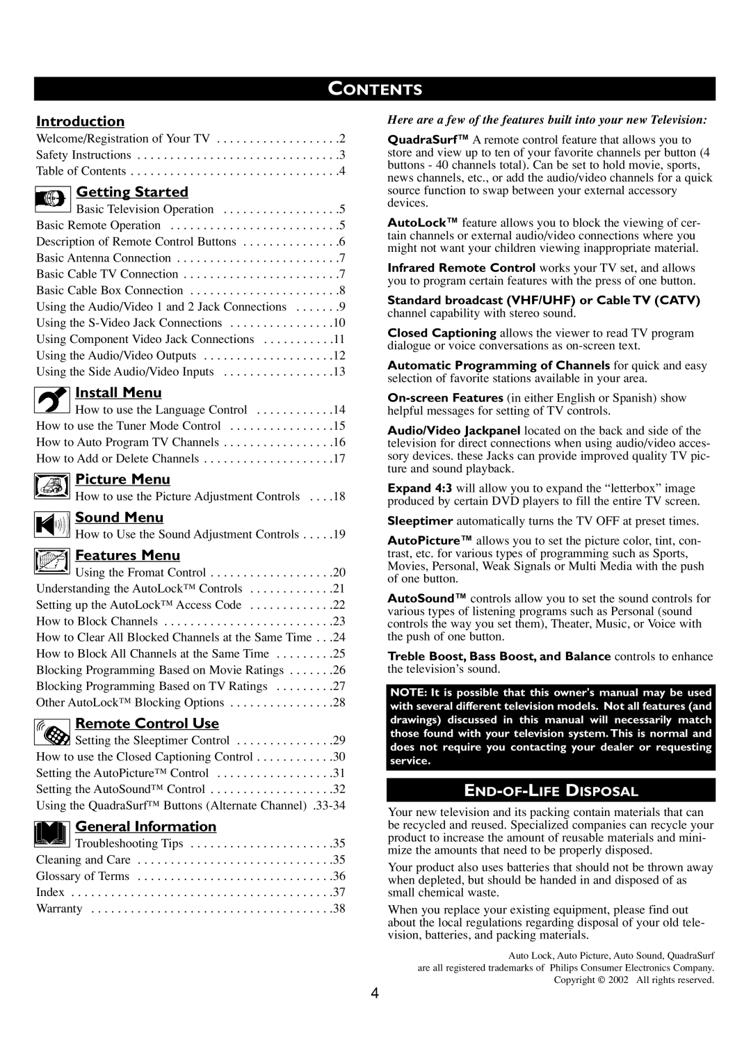 Philips 24PT6341/37 user manual Contents 