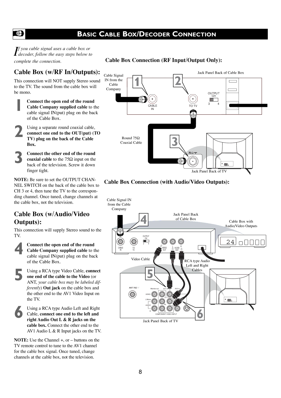 Philips 24PT6341/37 user manual Basic Cable BOX/DECODER Connection, Right Audio Out L & R jacks on 