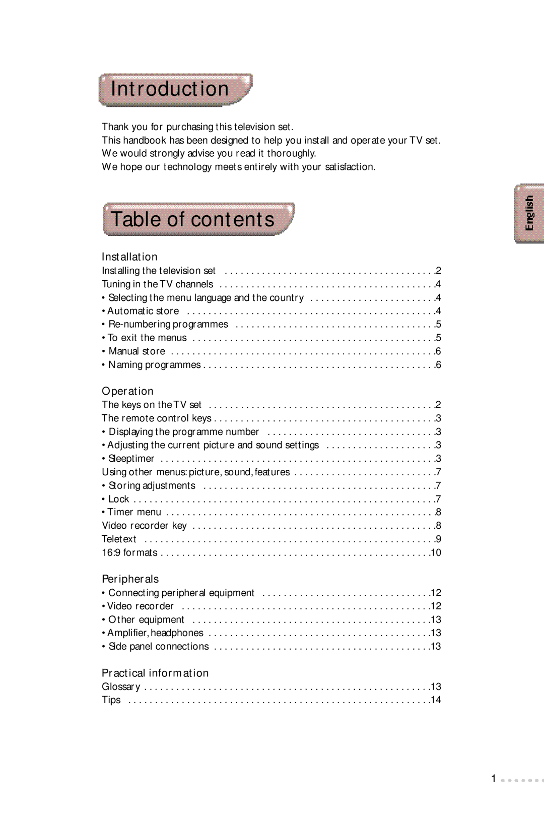 Philips 24PW6324/01R manual Introduction, Table of contents 