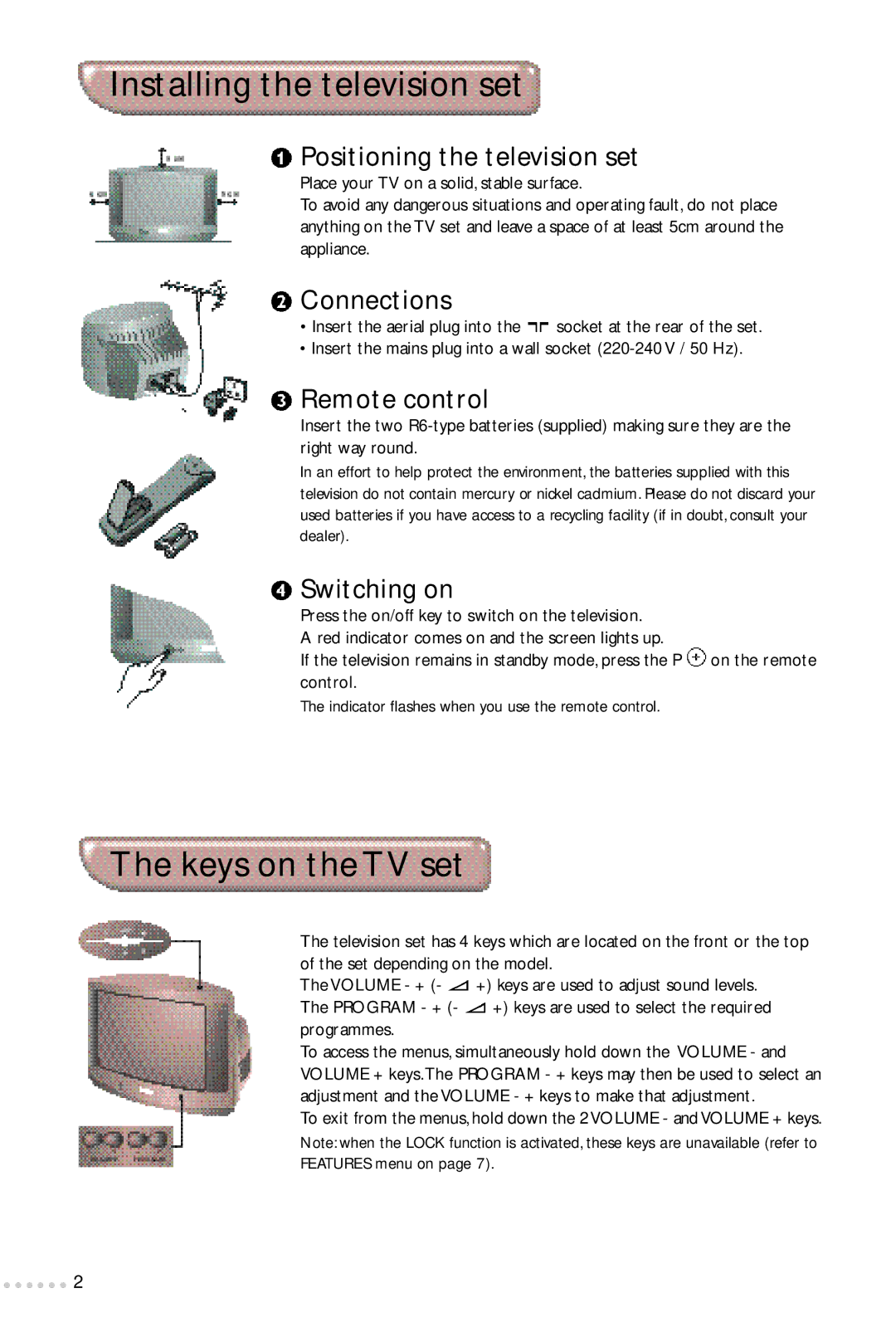 Philips 24PW6324/01R manual Installing the television set, Keys on the TV set 