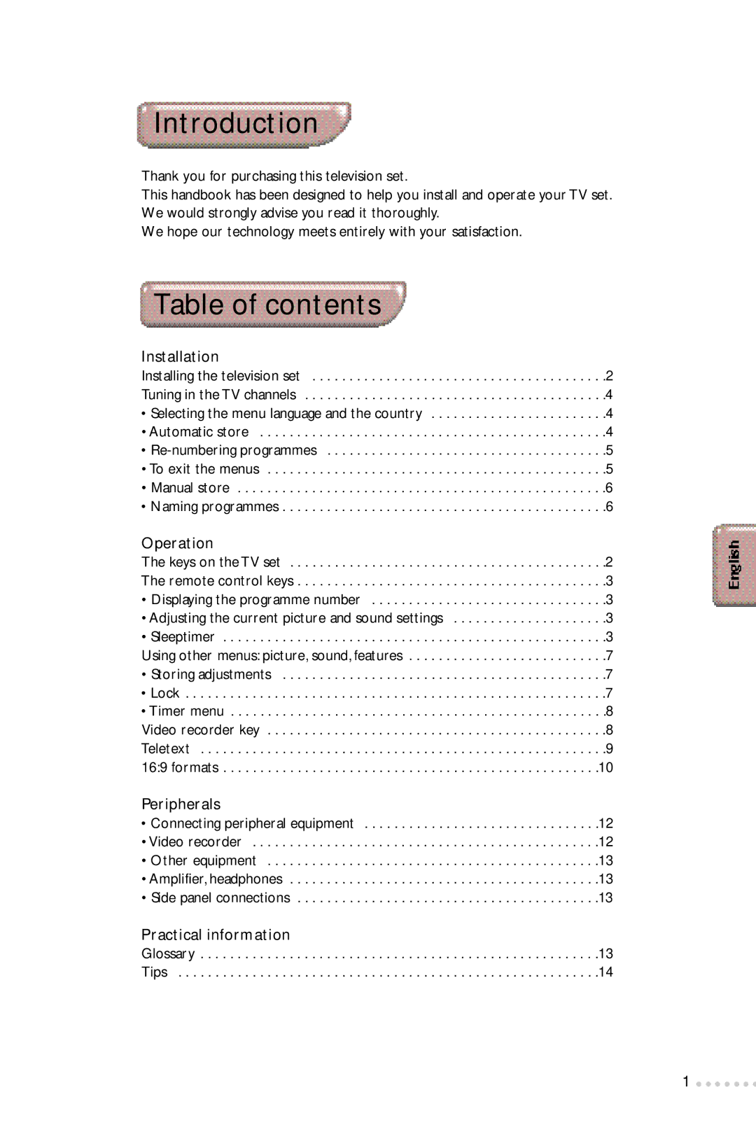 Philips 24PW6324/05R manual Introduction, Table of contents 